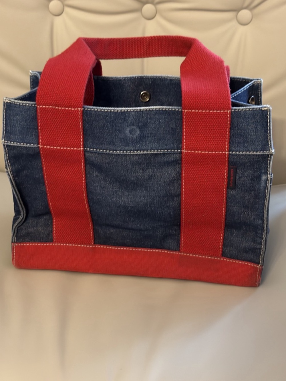 Denim Tote Bag in Blue & Red
